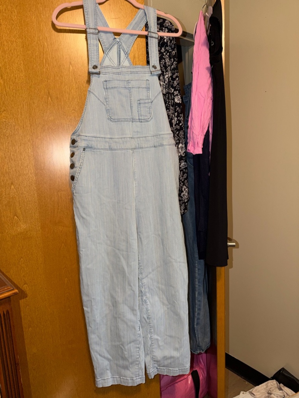 Light Blue/Blue Pinstriped I Denim Overalls *Altered w/no buckles*